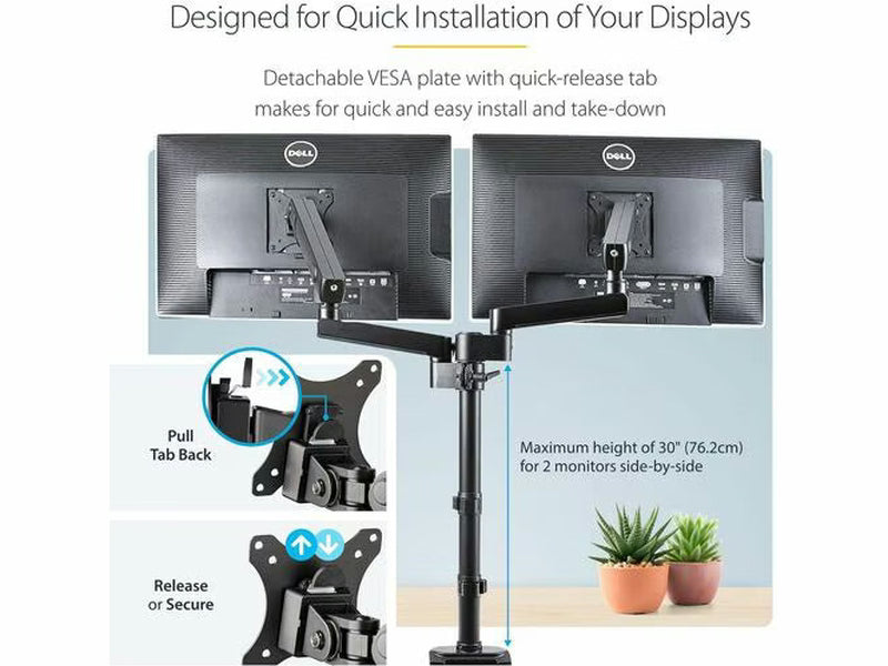 StarTech Desk Mount Dual Monitor Arm, Full Motion Monitor Mount for 2x VESA Displays up to 32" 17.6lb/8kg