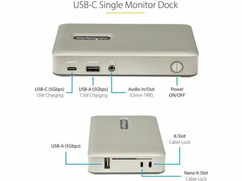 StarTech USB 3.1 Gen 1 Type C Docking Station for Notebook, Headset, Keyboard, Smartphone, Mouse, Workstation - 65 W