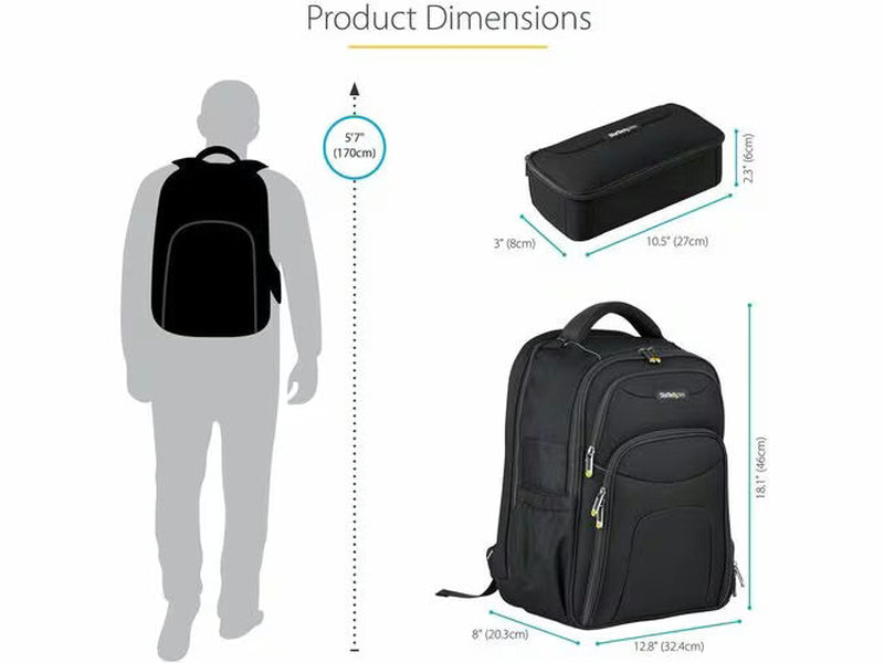 StarTech 17.3" Laptop Backpack w/ Removable Accessory Case, Professional IT Tech Backpack for Work/Travel/Commute