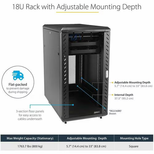 StarTech 18U Server Rack Cabinet, 19" Data Rack Cabinet for Computer / IT Equipment, Home Network Rack, Half Height Server Rack