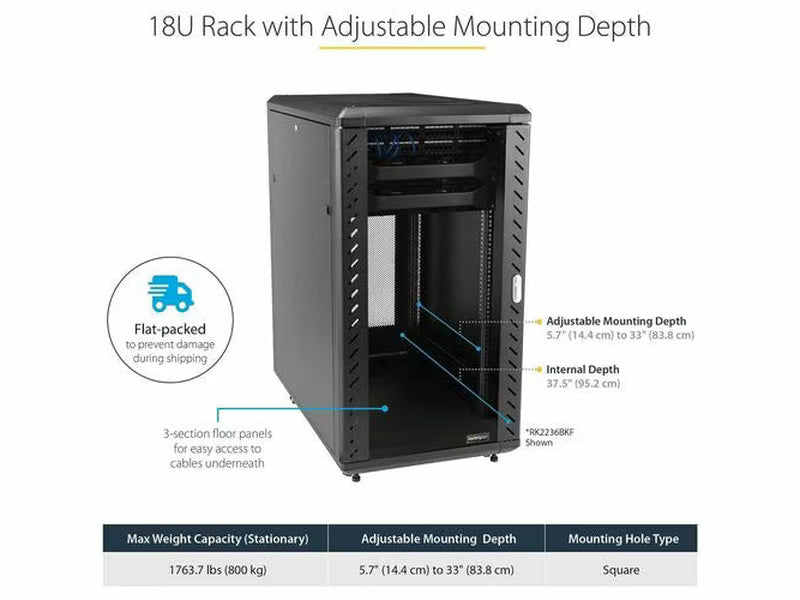 StarTech 18U Server Rack Cabinet, 19" Data Rack Cabinet for Computer / IT Equipment, Home Network Rack, Half Height Server Rack
