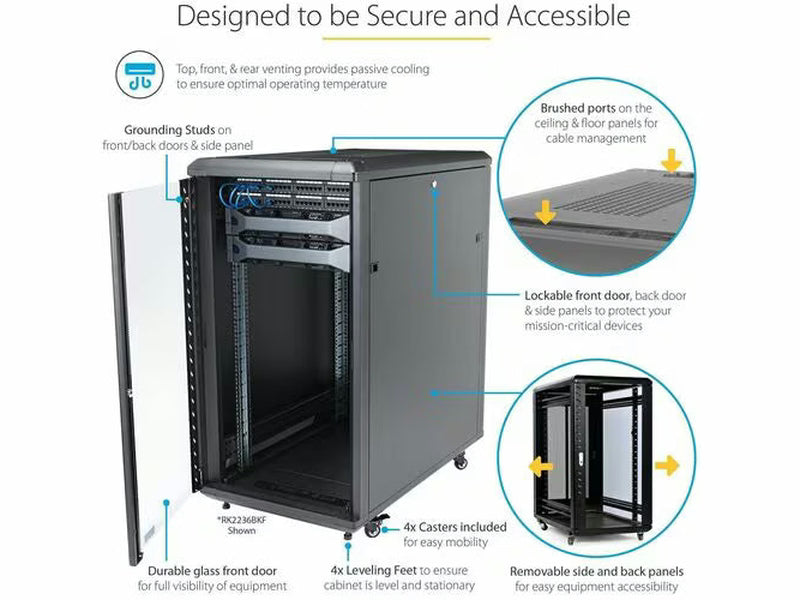 StarTech 18U Server Rack Cabinet, 19" Data Rack Cabinet for Computer / IT Equipment, Home Network Rack, Half Height Server Rack
