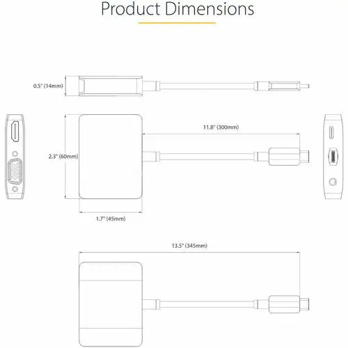 StarTech USB C Video Adapter, USB C to HDMI VGA Multiport Adapter, 3.5mm Audio Output, 4K 60Hz HDR, 100W PD 3.0, USB C Display Adapter