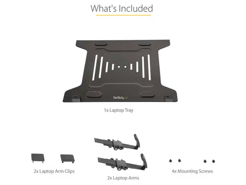 StarTech Adjustable Monitor Arm Laptop Tray, Secures Notebooks up to 4.5kg 9.9lb , 75x75 & 100x100