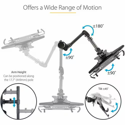 StarTech Monitor and Laptop Arm Mount, Displays up to 34" (17.6lb/8kg), VESA Laptop Tray Arm, Clamp / Grommet