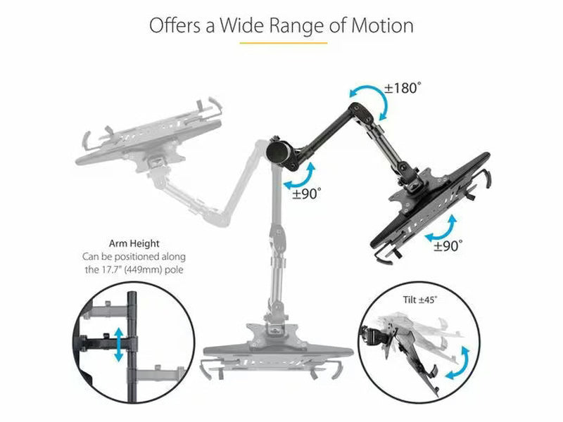 StarTech Monitor and Laptop Arm Mount, Displays up to 34" 17.6lb/8kg , VESA Laptop Tray Arm, Clamp / Grommet