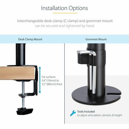 StarTech Monitor and Laptop Arm Mount, Displays up to 34" (17.6lb/8kg), VESA Laptop Tray Arm, Clamp / Grommet