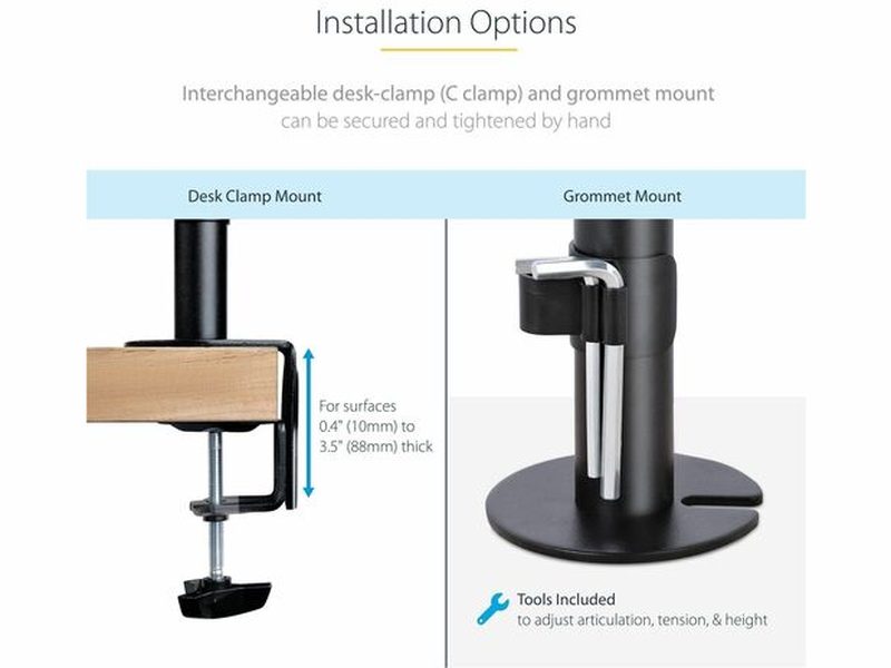 StarTech Monitor and Laptop Arm Mount, Displays up to 34" 17.6lb/8kg , VESA Laptop Tray Arm, Clamp / Grommet
