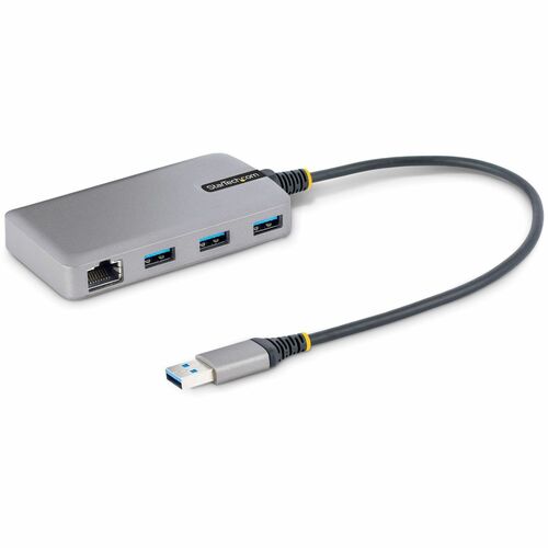 StarTech 3-Port USB Hub with Ethernet, USB-A Ports, Gigabit Ethernet/GbE, 5Gbps, 1ft/30cm Cable, Portable Laptop USB Hub