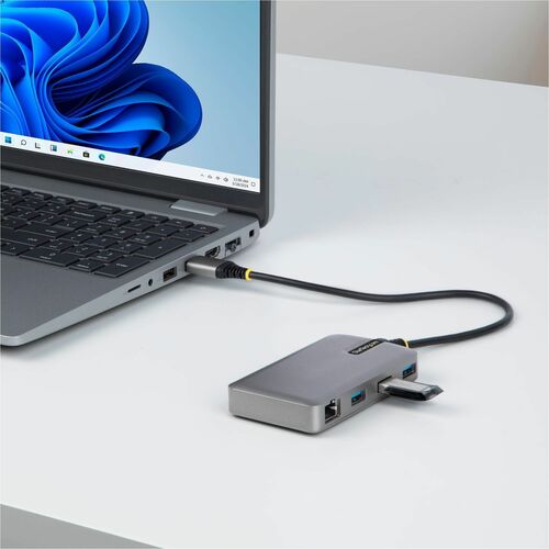 StarTech 3-Port USB Hub with Ethernet, USB-A Ports, Gigabit Ethernet/GbE, 5Gbps, 1ft/30cm Cable, Portable Laptop USB Hub