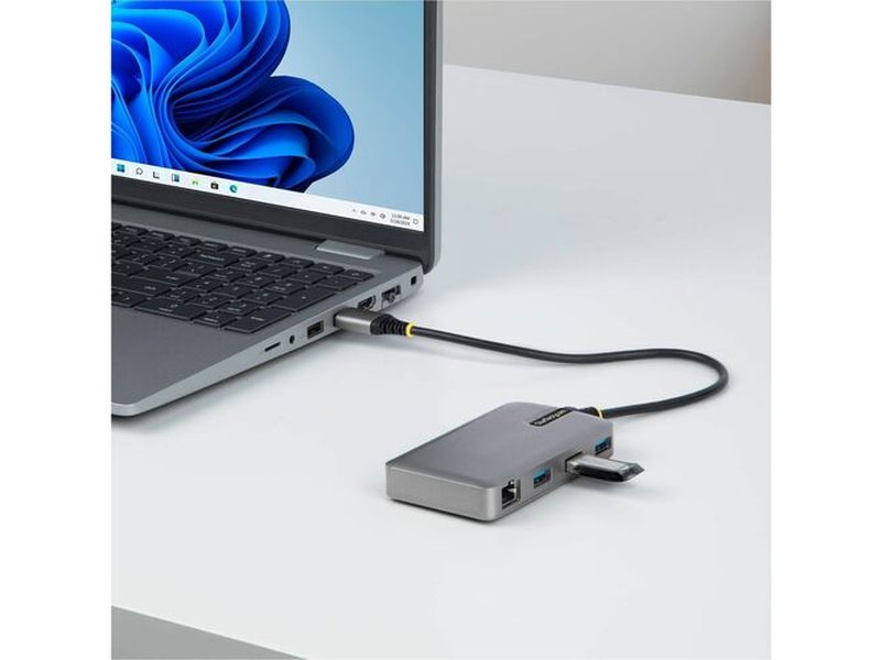 StarTech 3-Port USB Hub with Ethernet, USB-A Ports, Gigabit Ethernet/GbE, 5Gbps, 1ft/30cm Cable, Portable Laptop USB Hub
