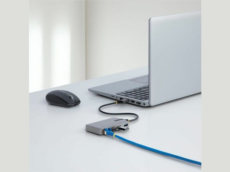 StarTech 3-Port USB Hub with Ethernet, USB-A Ports, Gigabit Ethernet/GbE, 5Gbps, 1ft/30cm Cable, Portable Laptop USB Hub