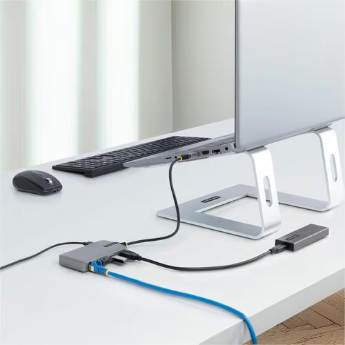 StarTech 3-Port USB Hub with Ethernet, USB-A Ports, Gigabit Ethernet/GbE, 5Gbps, 1ft/30cm Cable, Portable Laptop USB Hub