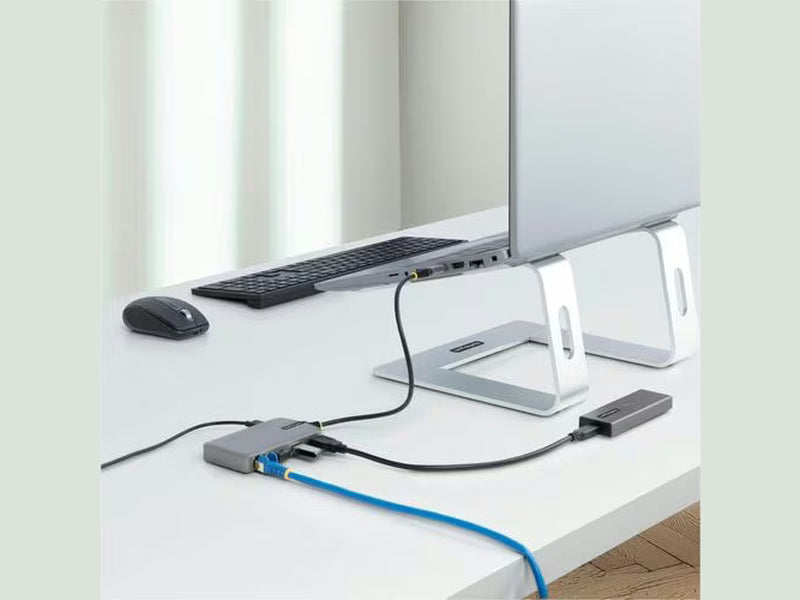 StarTech 3-Port USB Hub with Ethernet, USB-A Ports, Gigabit Ethernet/GbE, 5Gbps, 1ft/30cm Cable, Portable Laptop USB Hub