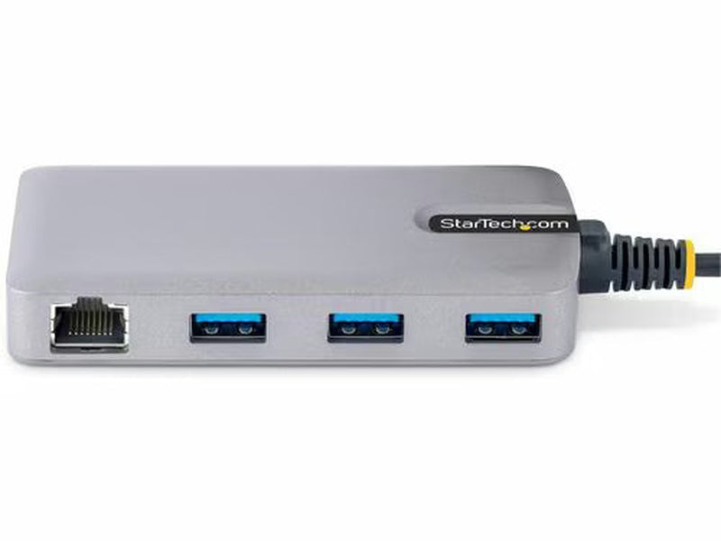 StarTech 3-Port USB Hub with Ethernet, USB-A Ports, Gigabit Ethernet/GbE, 5Gbps, 1ft/30cm Cable, Portable Laptop USB Hub