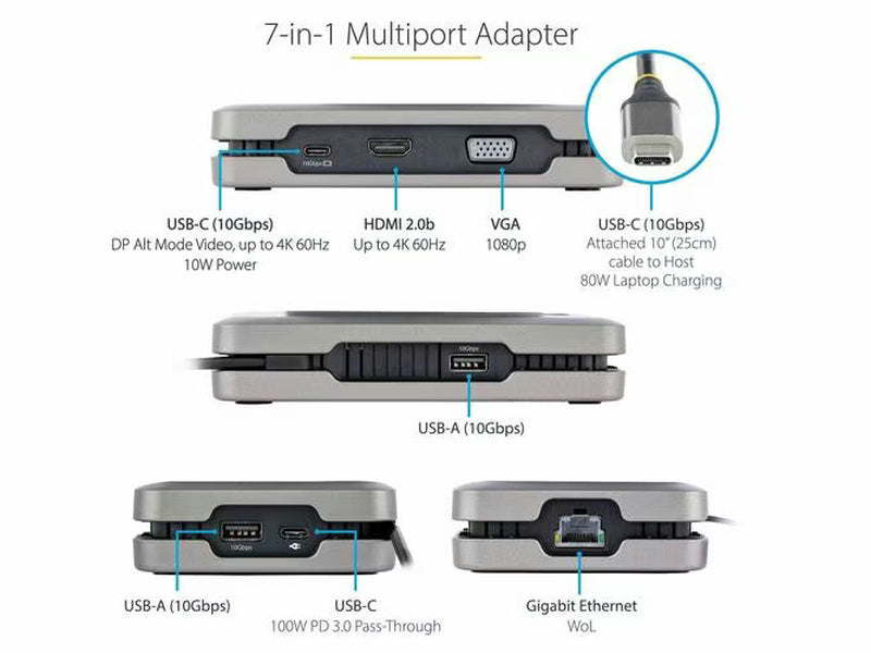 StarTech USB-C Multiport Adapter w/USB-C DP Alt Mode Video/4K HDMI/VGA, USB-C Dual Monitor Docking Station, Type C Mini Dock/MST Hub