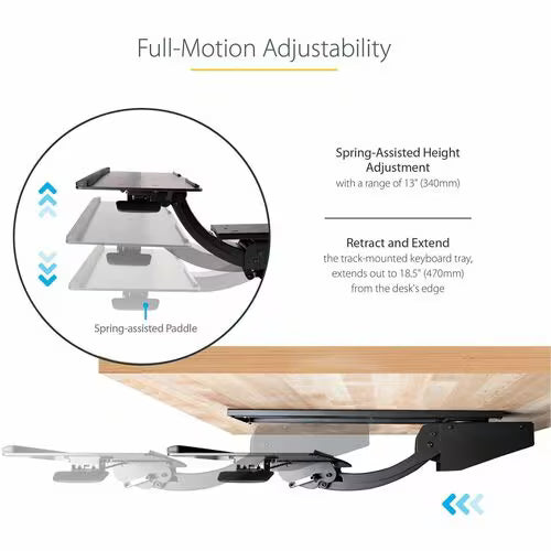 StarTech Under Desk Keyboard Tray, Height Adjustable Keyboard and Mouse Tray (10" x 26"), Ergonomic Computer Keyboard Tray w/Mouse Pad