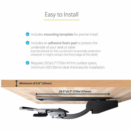 StarTech Under Desk Keyboard Tray, Height Adjustable Keyboard and Mouse Tray (10" x 26"), Ergonomic Computer Keyboard Tray w/Mouse Pad