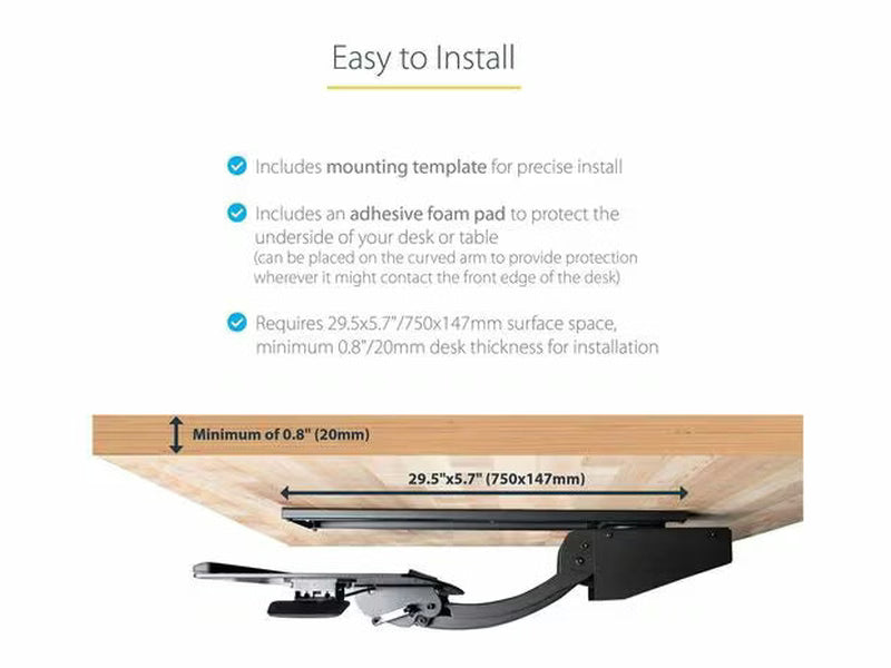 StarTech Under Desk Keyboard Tray, Height Adjustable Keyboard and Mouse Tray 10" x 26" , Ergonomic Computer Keyboard Tray w/Mouse Pad
