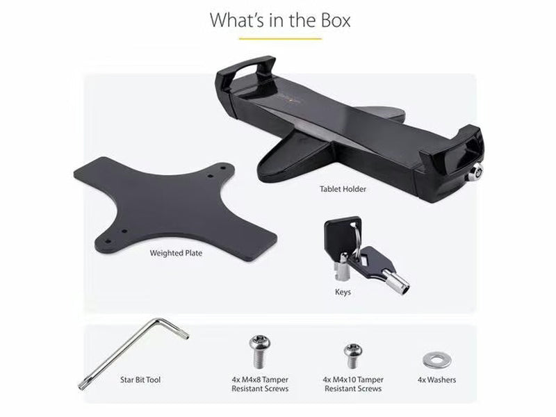 StarTech Mount Adapter for Tablets 7.9 to 12.5in, Up to 2kg /4.4lb, 75x75/100x100, Universal Anti-Theft Tablet VESA Mount Clamp