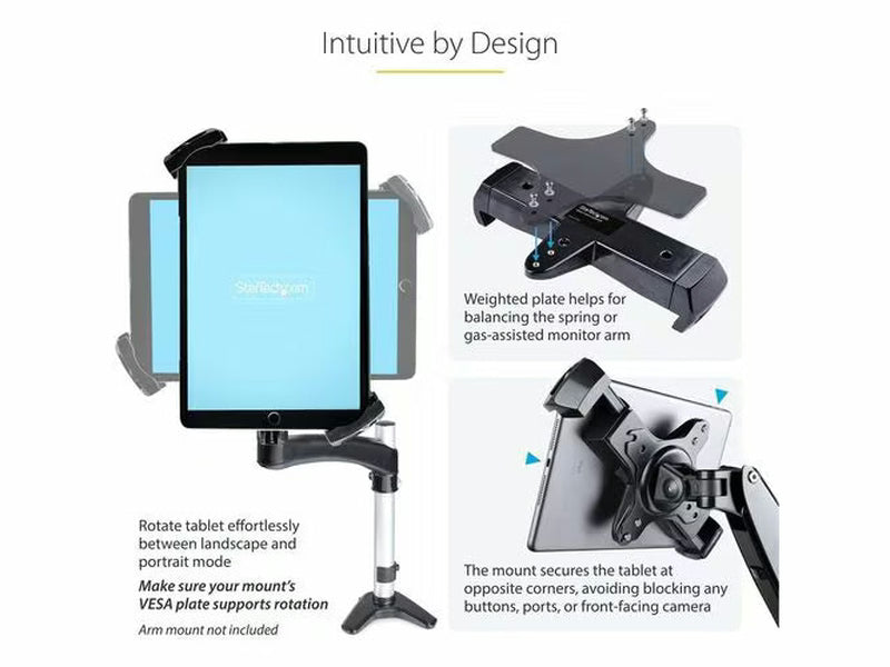 StarTech Mount Adapter for Tablets 7.9 to 12.5in, Up to 2kg /4.4lb, 75x75/100x100, Universal Anti-Theft Tablet VESA Mount Clamp