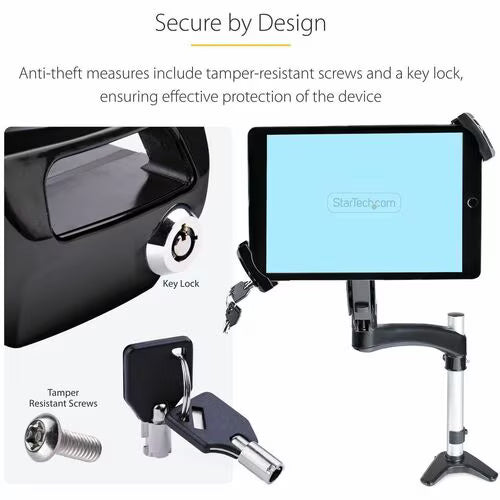 StarTech Mount Adapter for Tablets 7.9 to 12.5in, Up to 2kg /4.4lb, 75x75/100x100, Universal Anti-Theft Tablet VESA Mount Clamp