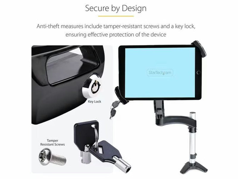 StarTech Mount Adapter for Tablets 7.9 to 12.5in, Up to 2kg /4.4lb, 75x75/100x100, Universal Anti-Theft Tablet VESA Mount Clamp
