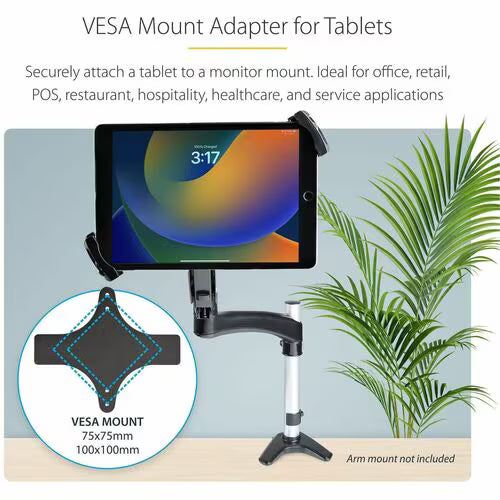 StarTech Mount Adapter for Tablets 7.9 to 12.5in, Up to 2kg /4.4lb, 75x75/100x100, Universal Anti-Theft Tablet VESA Mount Clamp