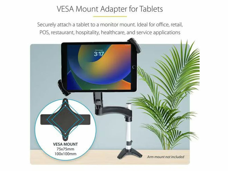 StarTech Mount Adapter for Tablets 7.9 to 12.5in, Up to 2kg /4.4lb, 75x75/100x100, Universal Anti-Theft Tablet VESA Mount Clamp