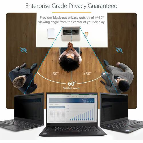 StarTech 15.6-inch 16:9 Laptop Privacy Filter, Anti-Glare Privacy Screen w/51% Blue Light Reduction, +/- 30° View Angle