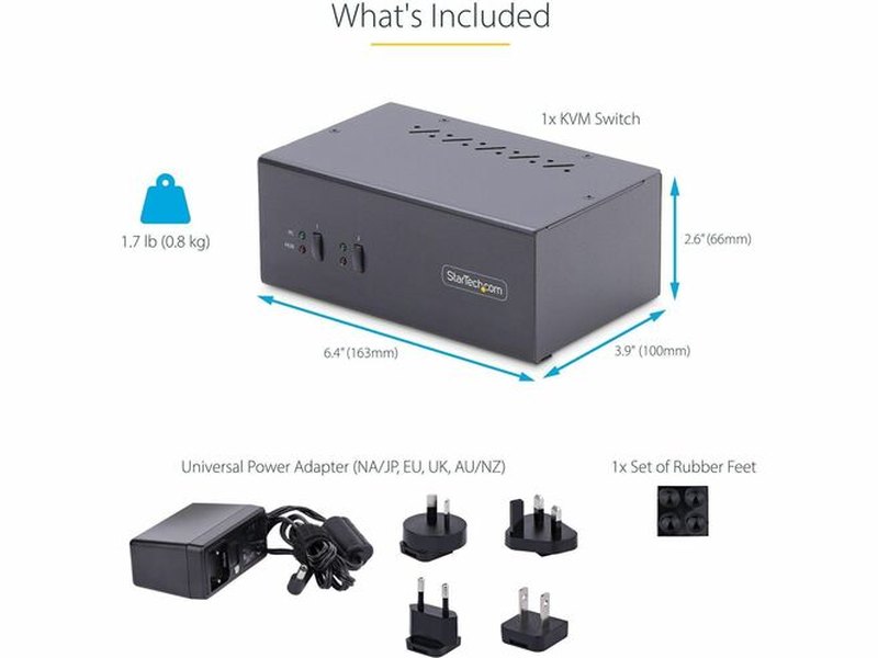 StarTech 2-Port Dual-Monitor DisplayPort KVM Switch, 4K 60Hz, 2x USB 5Gbps Hub Ports, 2x USB 2.0 HID Ports