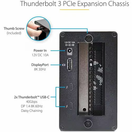 StarTech Thunderbolt 3 PCIe Expansion Chassis, External Enclosure W/Dual PCI Express Slots, PCIe Box for Laptops/Desktops, 8K/4K Output Via TB3/DP 1.4 Ports