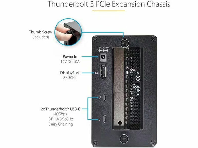 StarTech Thunderbolt 3 PCIe Expansion Chassis, External Enclosure W/Dual PCI Express Slots, PCIe Box for Laptops/Desktops, 8K/4K Output Via TB3/DP 1.4 Ports