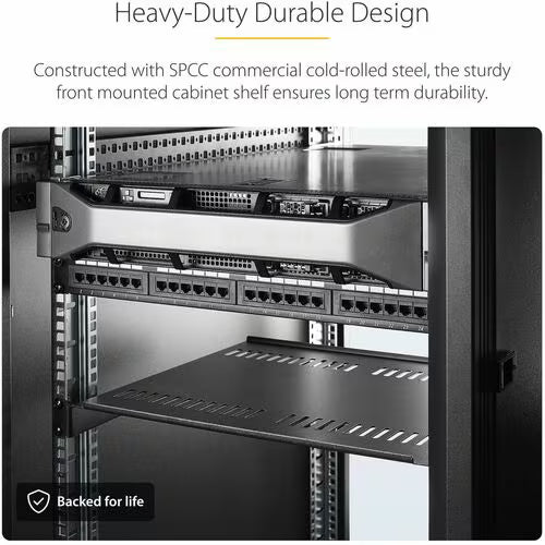 StarTech 2-Pack 1U Server Rack Shelf, Vented Universal Rack Mount Cantilever Shelf, For 19" Rack/Cabinet, Heavy-Duty Steel, 44lb/20kg Capacity, 16" Deep Tray