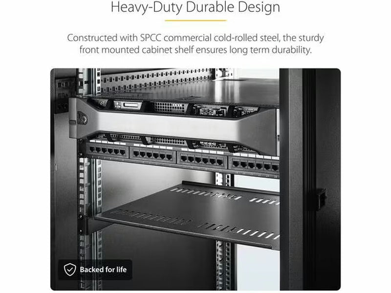 StarTech 2-Pack 1U Server Rack Shelf, Vented Universal Rack Mount Cantilever Shelf, For 19" Rack/Cabinet, Heavy-Duty Steel, 44lb/20kg Capacity, 16" Deep Tray