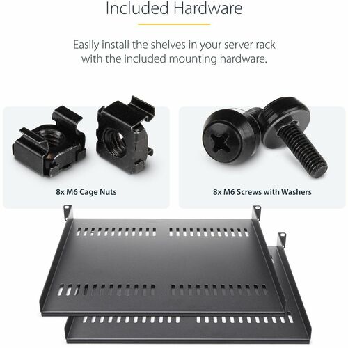 StarTech 2-Pack 1U Server Rack Shelf, Vented Universal Rack Mount Cantilever Shelf, For 19" Rack/Cabinet, Heavy-Duty Steel, 44lb/20kg Capacity, 16" Deep Tray