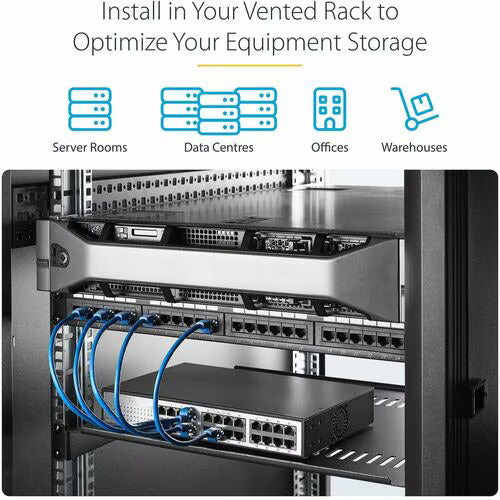 StarTech 2-Pack 1U Server Rack Shelf, Vented Universal Rack Mount Cantilever Shelf, For 19" Rack/Cabinet, Heavy-Duty Steel, 44lb/20kg Capacity, 16" Deep Tray