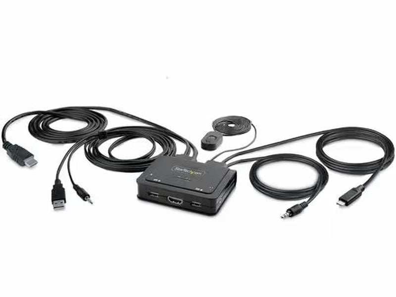 StarTech 2-Port Hybrid USB-C HDMI Cable KVM 4K 60Hz Switch Compact KVM with 6ft/1.8m USB-A/HDMI/Audio & 4ft/1.2m USB-C Integrated Host Cables