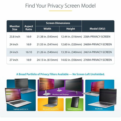 StarTech 24-inch 16:10 Computer Monitor Privacy Screen, Hanging Acrylic Filter
