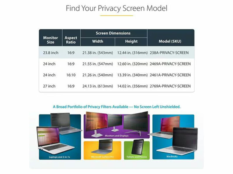 StarTech 23.8-inch 16:9 Computer Monitor Privacy Screen Protector