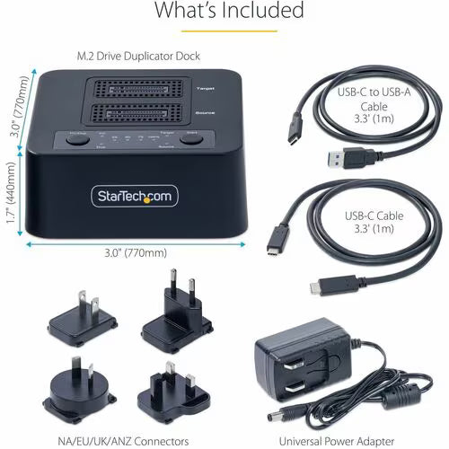 StarTech 1:1 M.2 NVMe Drive Duplicator, Standalone M.2 SSD Cloner/Copier up to 90GBpm, USB 3.2 20Gbps M.2 Dual-Bay Drive Dock