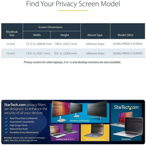 StarTech 16-inch MacBook Pro 21/23 Privacy Screen, Gold Filter w/Enhanced Privacy, Computer Security Filter, +/- 30 Deg. View Angle