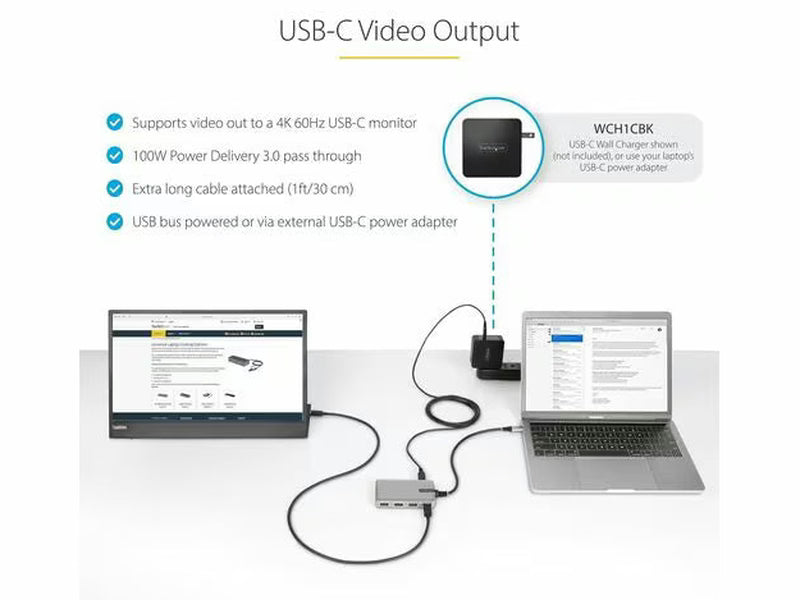 StarTech 4-Port USB-C Hub with USB-C DP Alt Mode Video Output 4K 60Hz - 3x USB-A, 1x USB Type-C, 100W Power Delivery Pass-Through