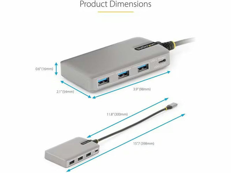 StarTech 4-Port USB-C Hub with USB-C DP Alt Mode Video Output 4K 60Hz - 3x USB-A, 1x USB Type-C, 100W Power Delivery Pass-Through