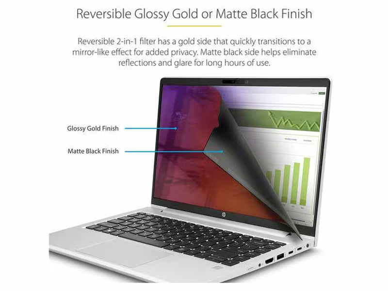 StarTech 14-inch 16:9 Laptop Privacy Screen, Reversible Gold Filter w/Enhanced Privacy, Computer Security Filter