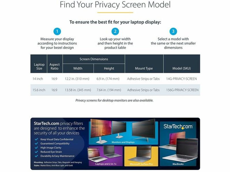 StarTech 14-inch 16:9 Laptop Privacy Screen, Reversible Gold Filter w/Enhanced Privacy, Computer Security Filter