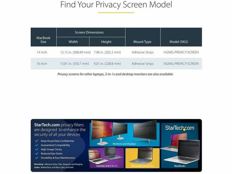 StarTech Plastic Anti-glare Privacy Screen Filter for 14" MacBook Pro