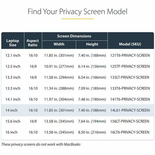StarTech 14-inch 16:10 Flip-Up Privacy Screen with Touch, Anti-Glare Blue Light Filter, Laptop Monitor Screen Protector, +/- 30 Deg. View Angle