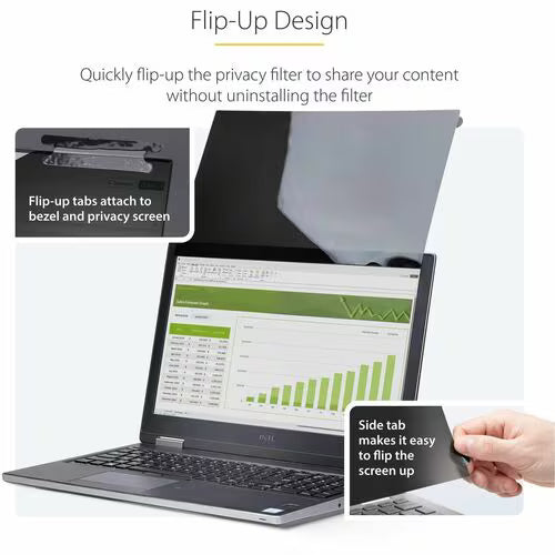 StarTech 14-inch 16:10 Flip-Up Privacy Screen with Touch, Anti-Glare Blue Light Filter, Laptop Monitor Screen Protector, +/- 30 Deg. View Angle