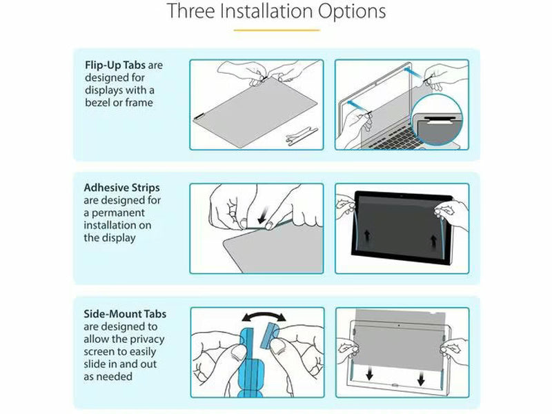 StarTech 13.3-inch 16:9 Flip-Up Privacy Screen with Touch, Anti-Glare Blue Light Filter, Laptop Monitor Screen Protector